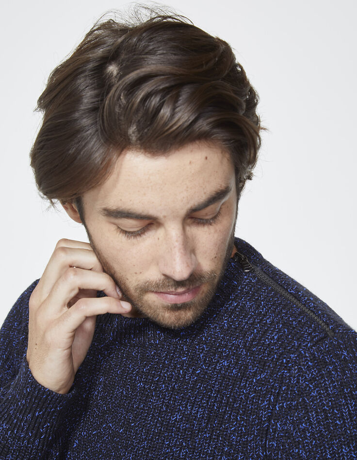 Pull bleu chiné homme-5
