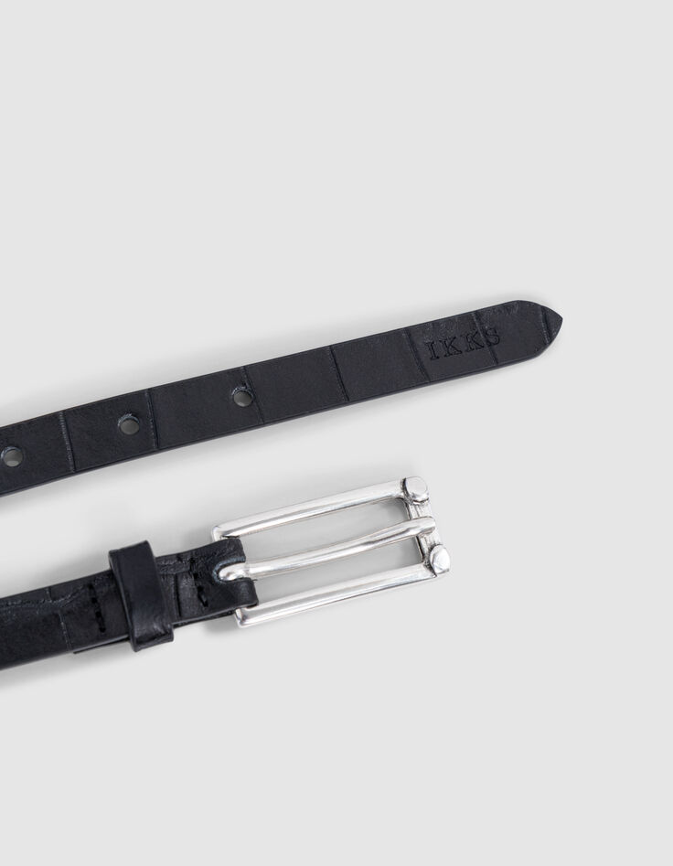 Women's fine black crocodile-embossed leather belt-2