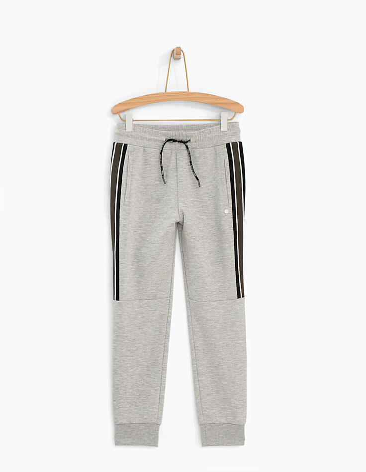 Pantalon molleton gris à bandes latérales garçon-2