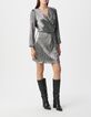 Robe noire métallisée plisssée Femme-1