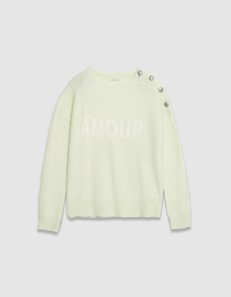 Women's green alpaca blend sweater with message-5