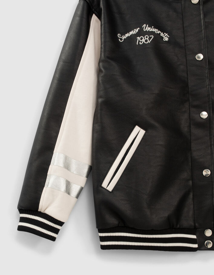 Black and white mixed fabric varsity jacket - IKKS