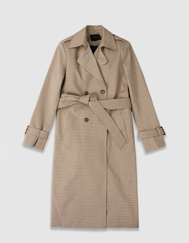 Trench largo camel pata de gallo mujer-6