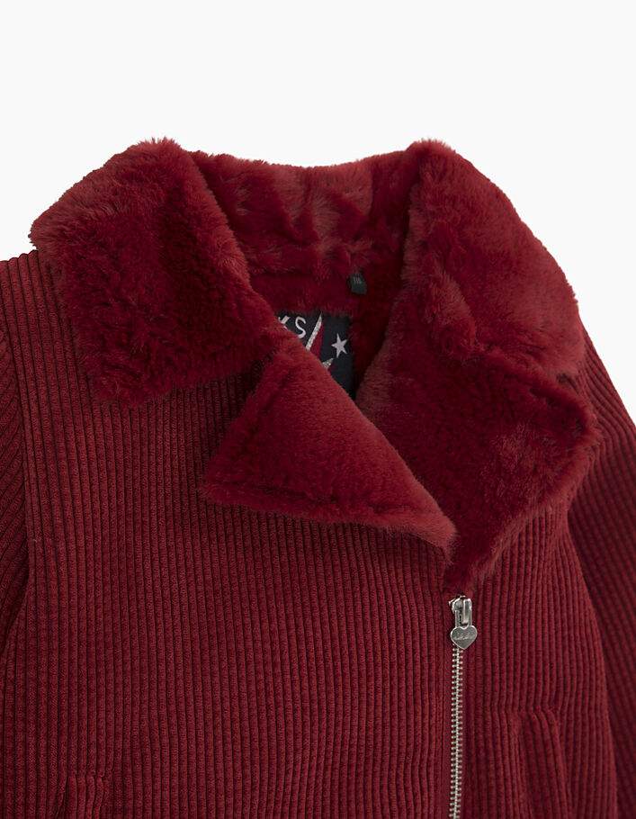 Manteau rouge foncé en velours côtelé à col fourré fille  - IKKS