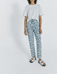 Pantalon en viscose imprim&eacute; cachemire turquoise femme-6