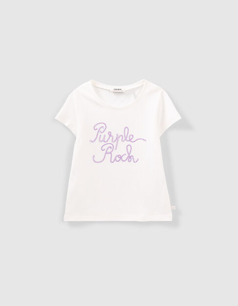 Cremeweißes Mädchen-T-Shirt mit Stickerei