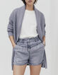 Cardigan gris chiné en maille effet poil femme-2