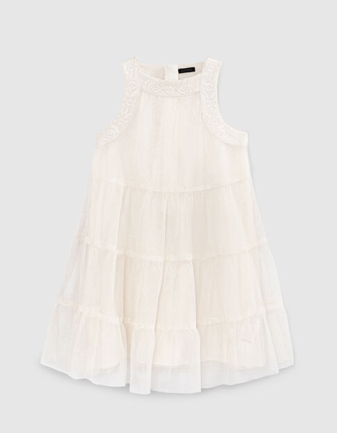 Girls’ ecru dress with embroidered braid tulle - IKKS