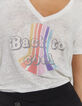 Women’s ecru T-shirt with flocked velvet rainbow image-4