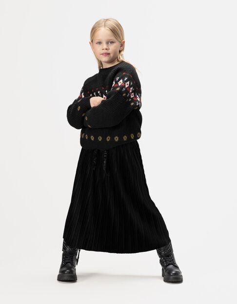 Lange zwarte plissérok fluweelstof meisjes - IKKS
