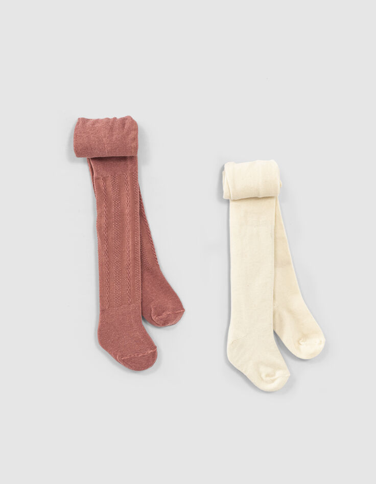 Baby girls’ rosewood and off-white tights-1