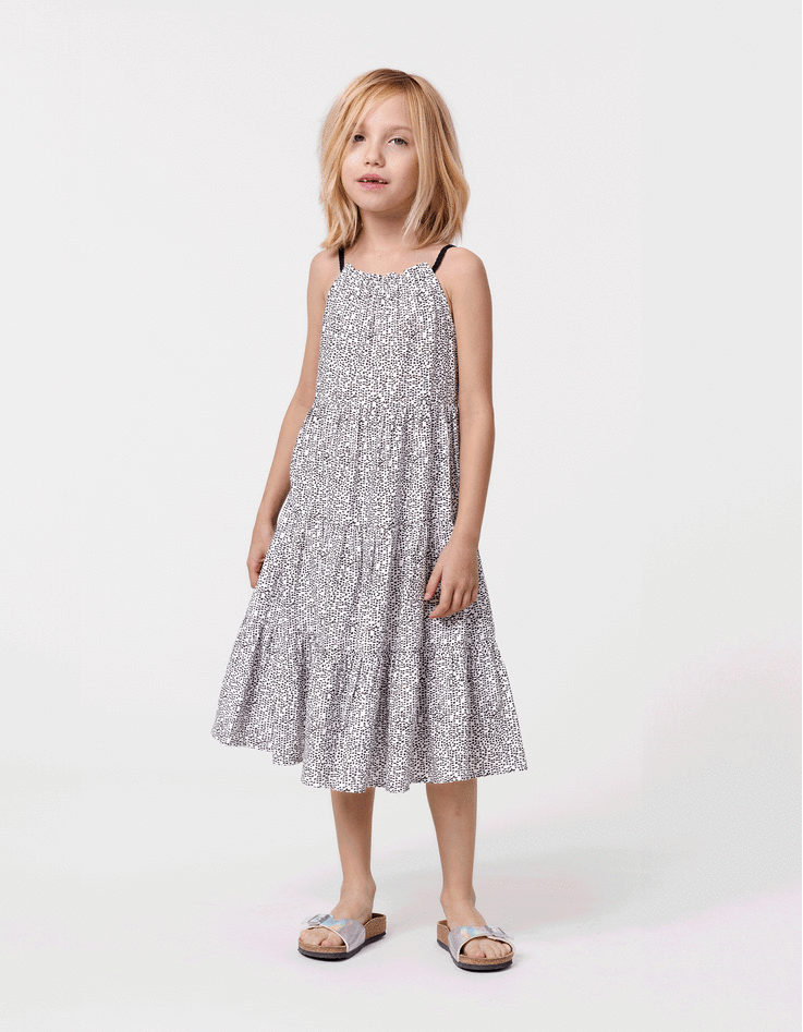 Robe longue noire imprimé graphique fille-2