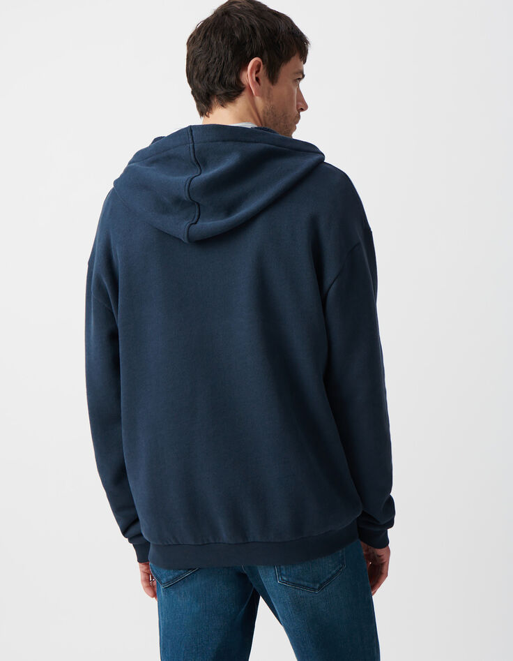 Inktblauwe sweater met kap en ritskraag Heren-3