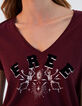 Tee-shirt grenat en coton modal flammé visuel tatoo femme-5