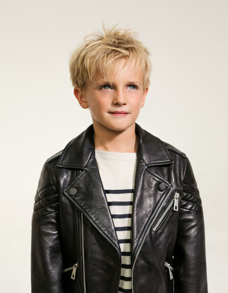 Boys’ black Leather Story 1440 quilted leather jacket