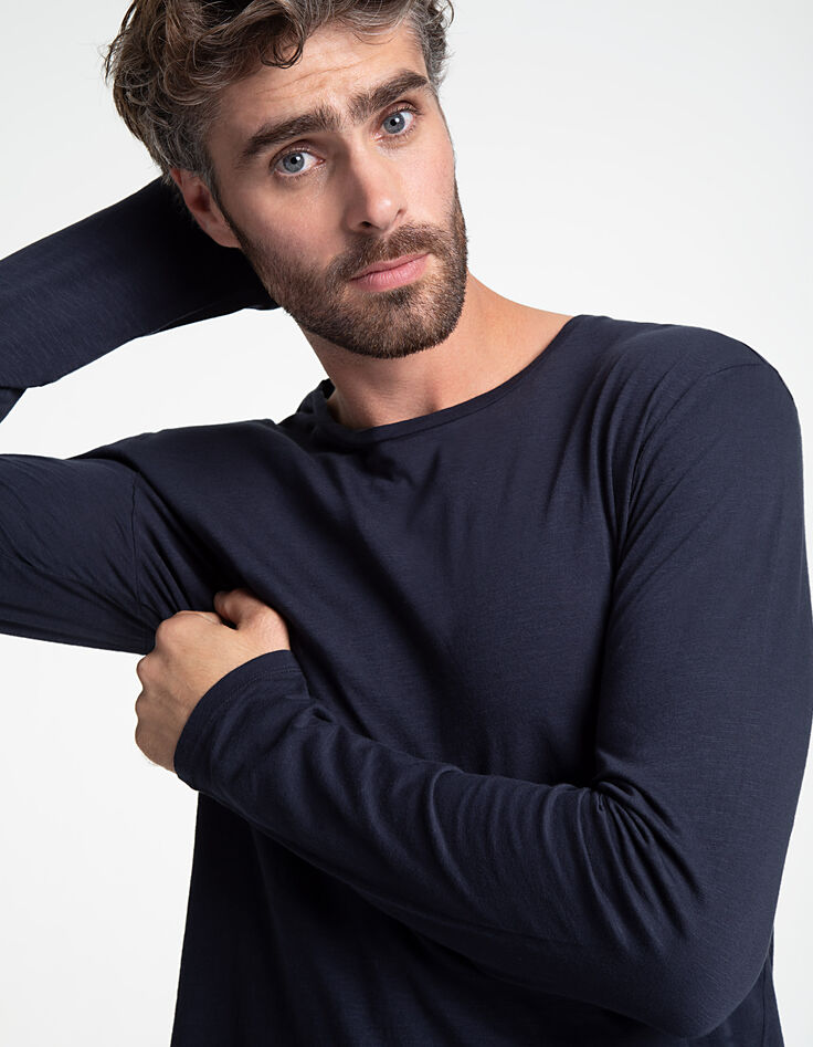 Tee-shirt marine manches longues Homme-1
