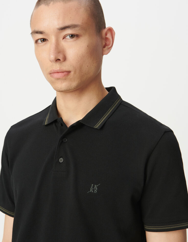 Polo manga corta negro punto piqué hombre-4