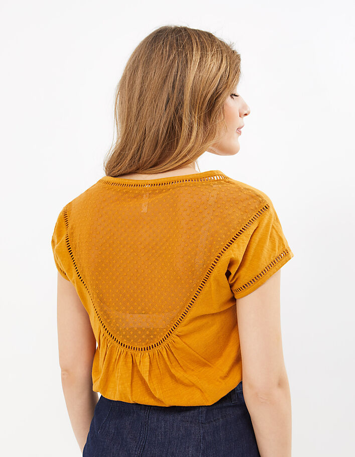 I.Code yellow ladder stitch and dotted Swiss mesh T-shirt - I.CODE
