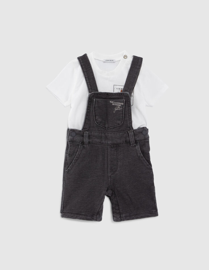 Baby boys’ T-shirt and grey denim dungarees outfit-2