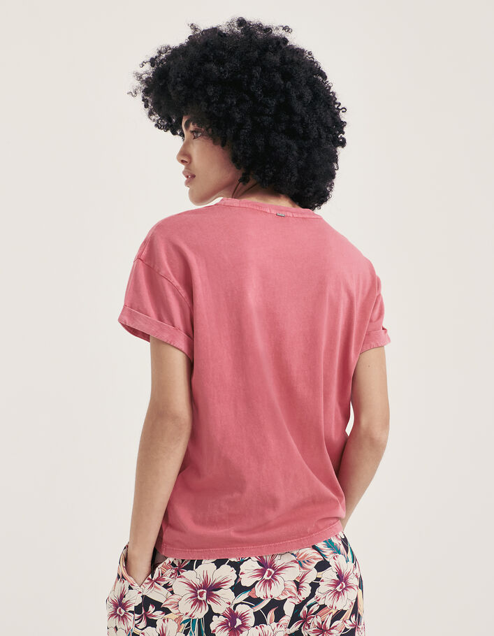 Tee-shirt col rond coton bio rose visuel message femme - IKKS
