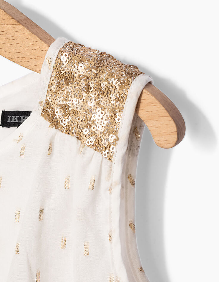 Robe blanc cassé foil et sequins dorés fille-3