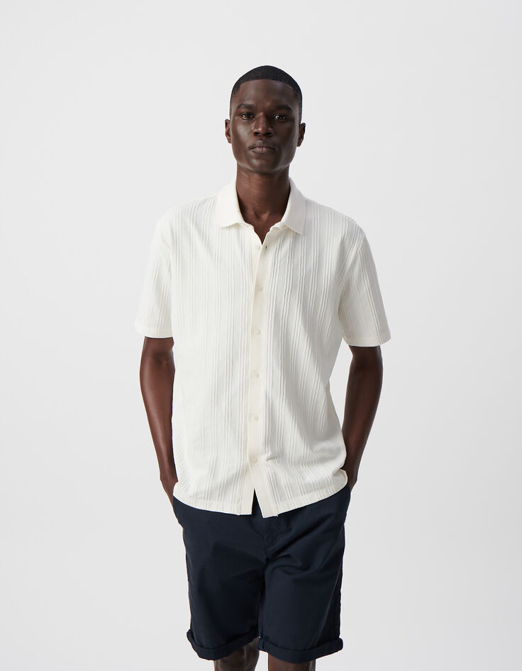 Camisa SLIM blanco roto punto rayas hombre-1
