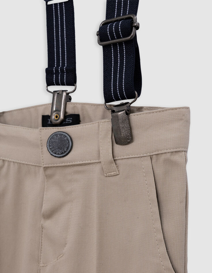 Pantalón ceremonia beige rayas tirantes bebé niño-4