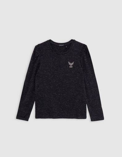 Zwart glitter chevron meisjes t-shirt met borduursel - IKKS