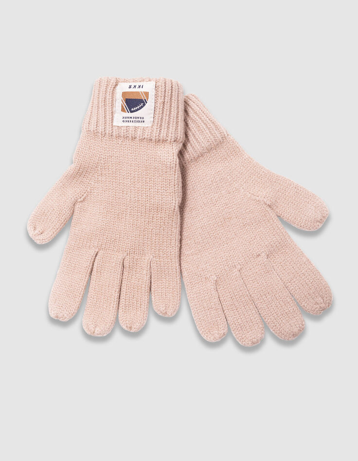 Gants beiges tricot avec revers garçon-3