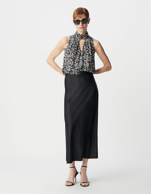 Schwarzes Top LENZING™ ECOVERO™ minimal Blumenprint Damen - IKKS