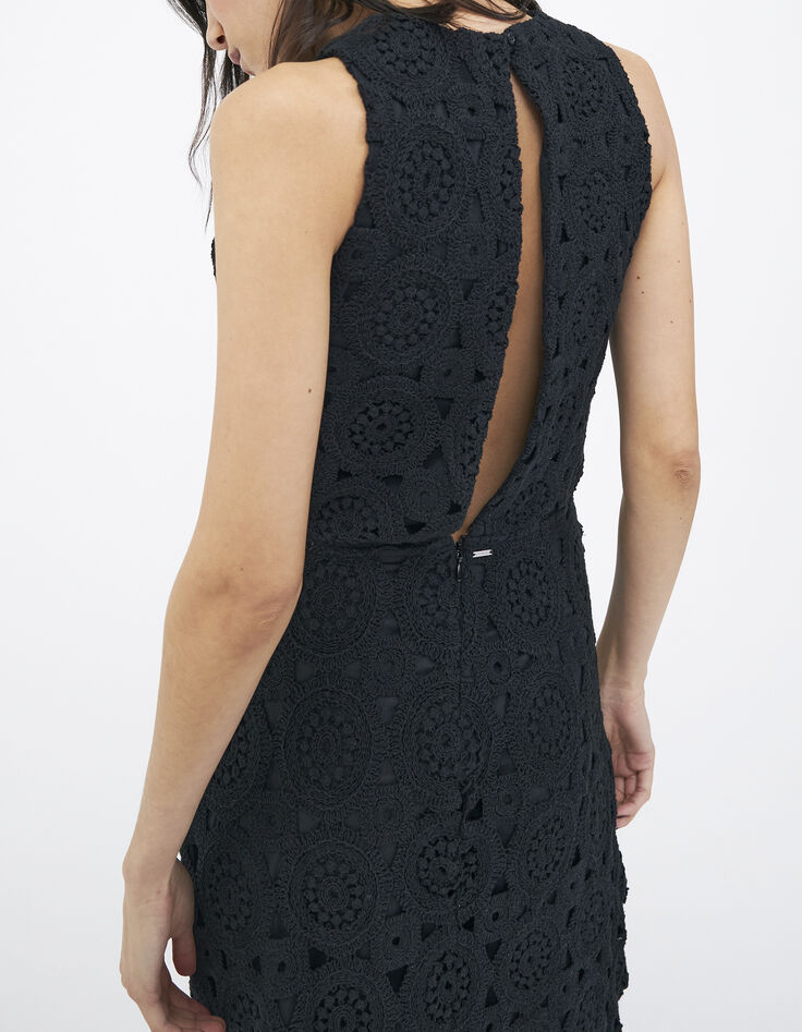 Vestido negro ganchillo forro aberturas laterales mujer-2