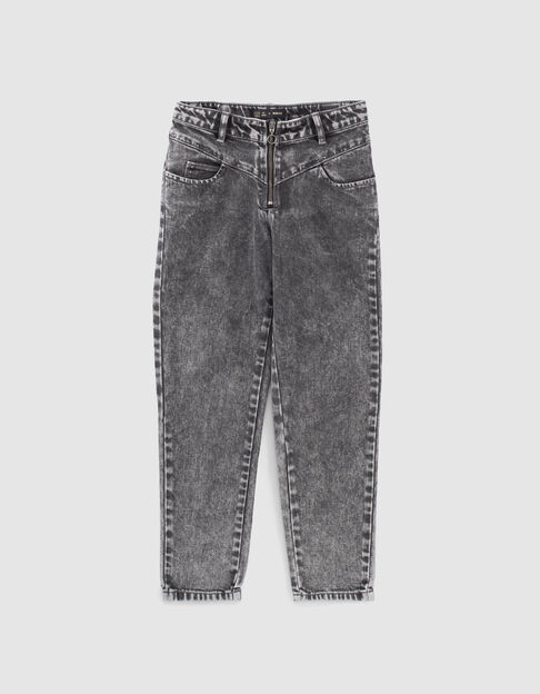 Girls’ light grey studded zipped mom jeans - IKKS