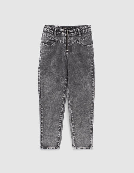 Girls’ light grey studded zipped mom jeans
