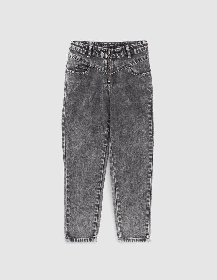 Girls’ light grey studded zipped mom jeans - IKKS
