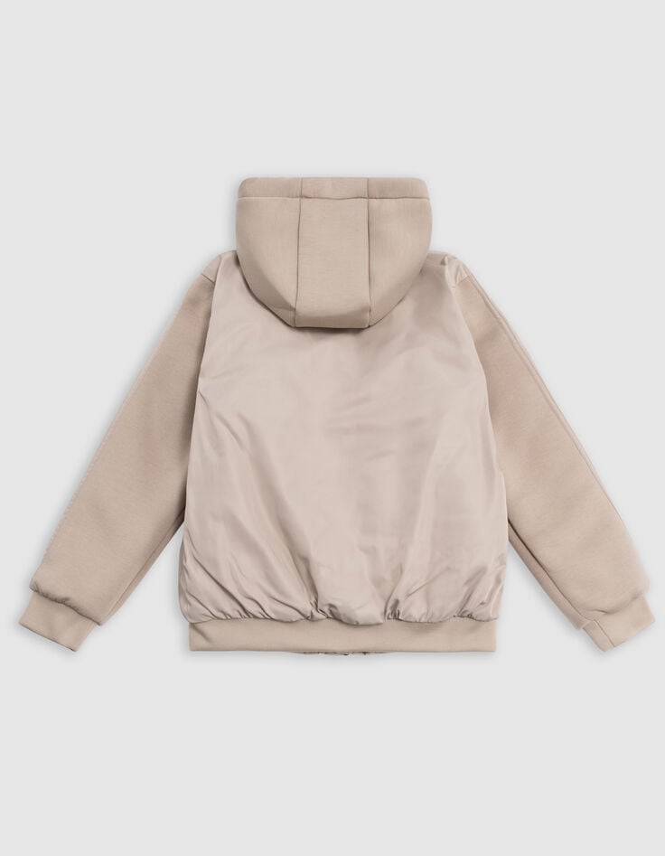 Chaqueta beige de dos capas con capucha para niño-3