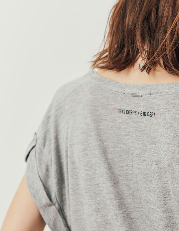 Tee-shirt viscose Ecovero® gris métallisé poche army femme-5