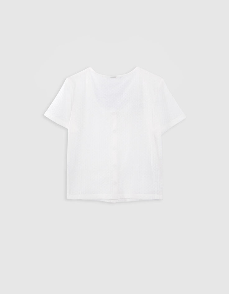 Gebroken wit T-shirt reli&euml;f drukknopen meisjes-3
