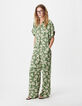 Pantalon large vert imprim&eacute; feuilles Femme-1