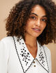 Cremeweiße Bluse mit großem, schwarzem Kragen I.Code-5