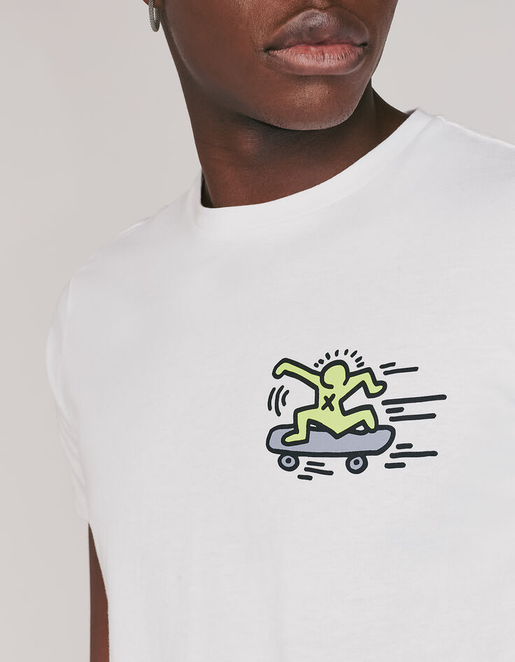 Tee-shirt blanc KEITH HARING x IKKS à skate Homme-3