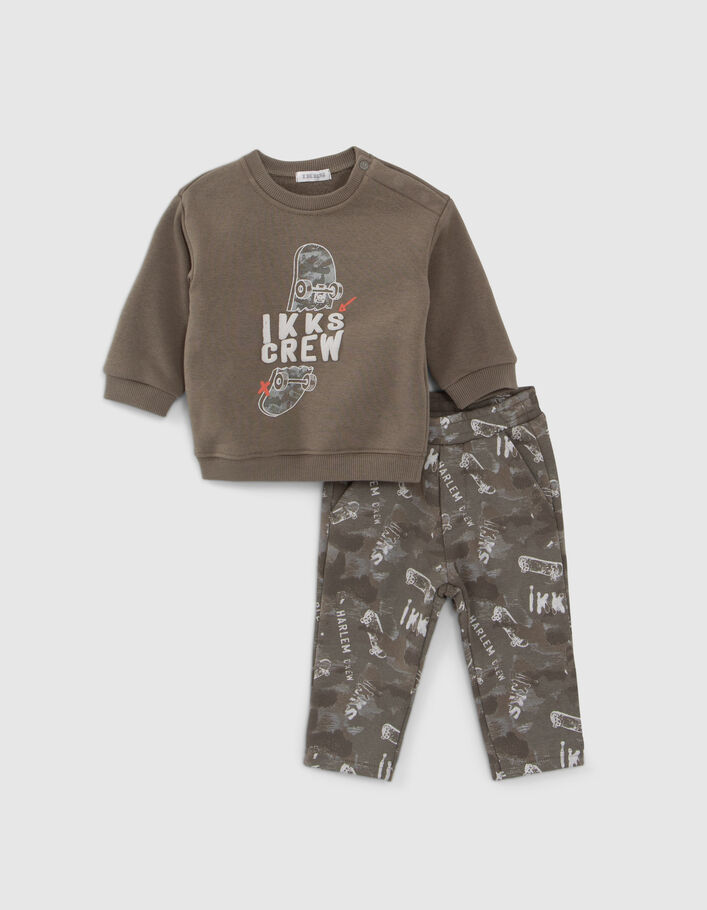 Baby boys’ camouflage joggers and khaki sweatshirt outfit - IKKS