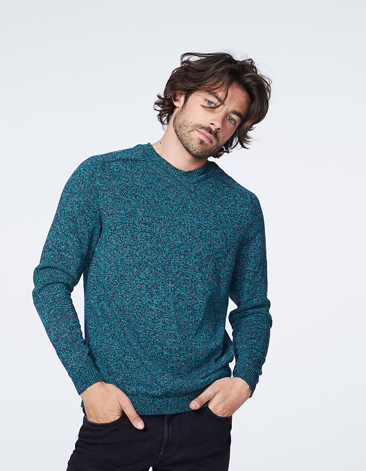 Pull camaïeu de vert en tricot mouliné Homme-2