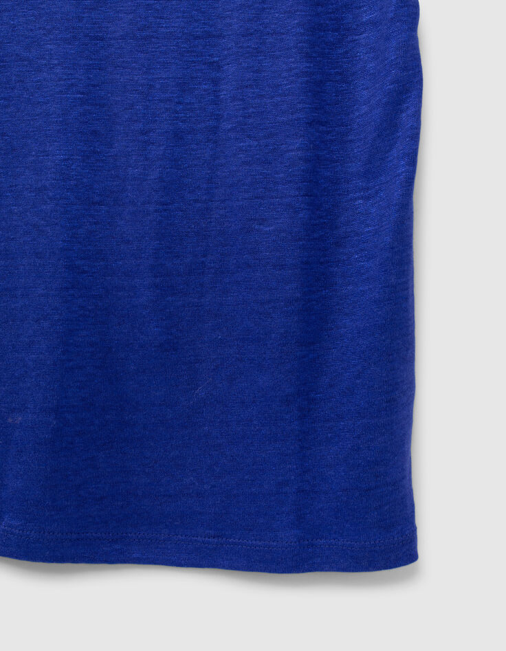 Tee-shirt bleu en maille de lin foil Femme-3