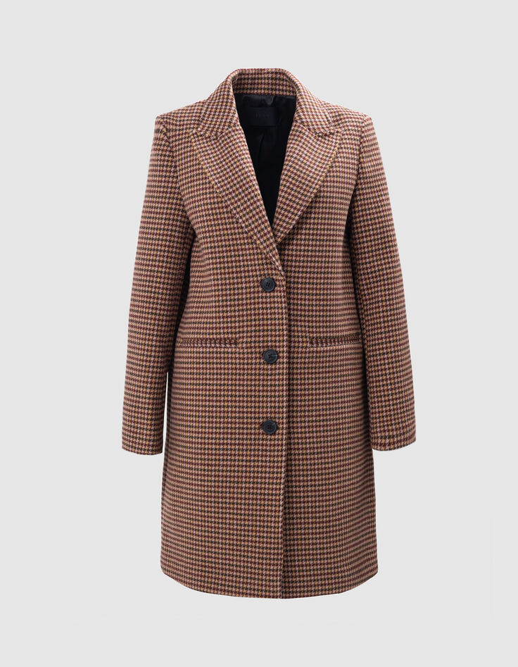Manteau long rouge motif pied-de-poule Femme-5