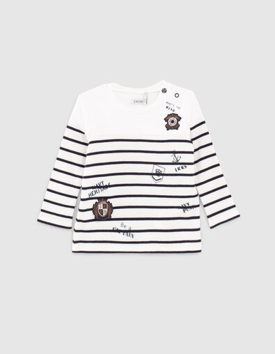 Marinière écrue coton bio avec badges bébé garçon  - IKKS