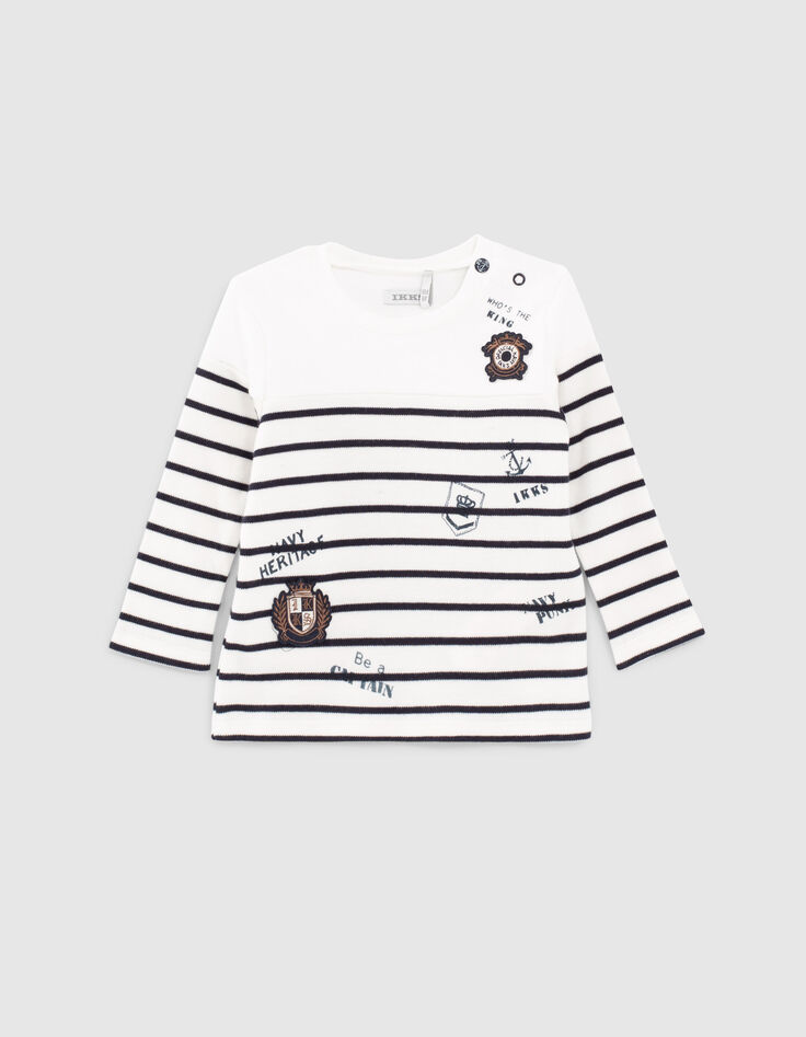Marinière écrue coton bio avec badges bébé garçon -1