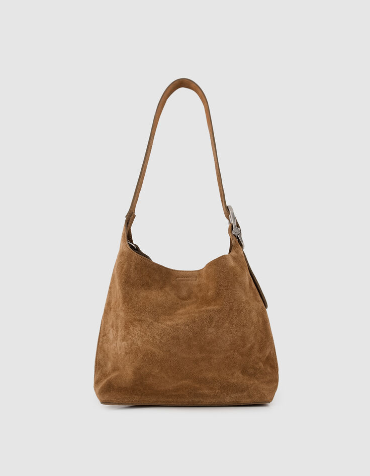 Beigefarbene Bucket-Bag aus Wildleder, Gr&ouml;&szlig;e M, Damen-3
