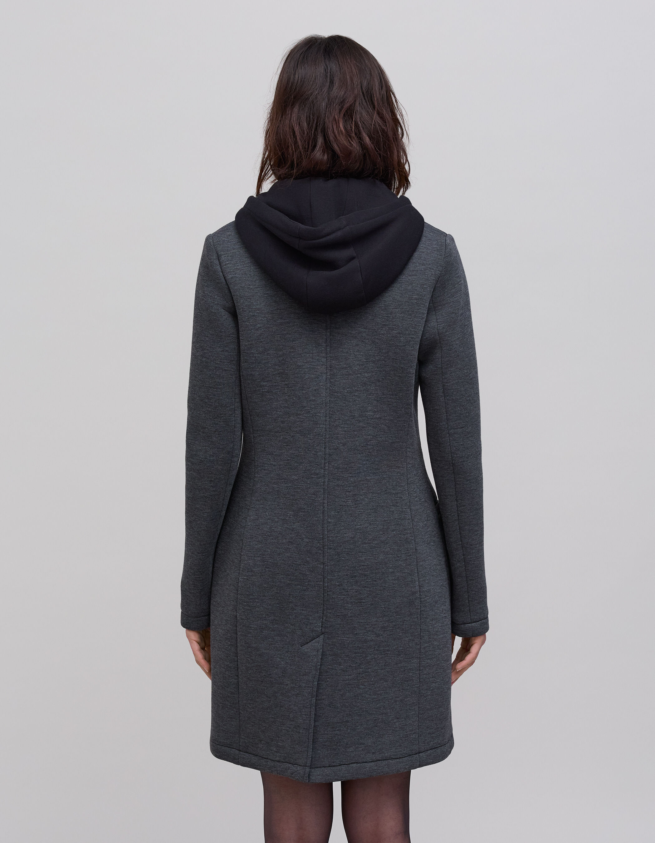 Manteau long en neoprene et capuche amovible femme IKKS