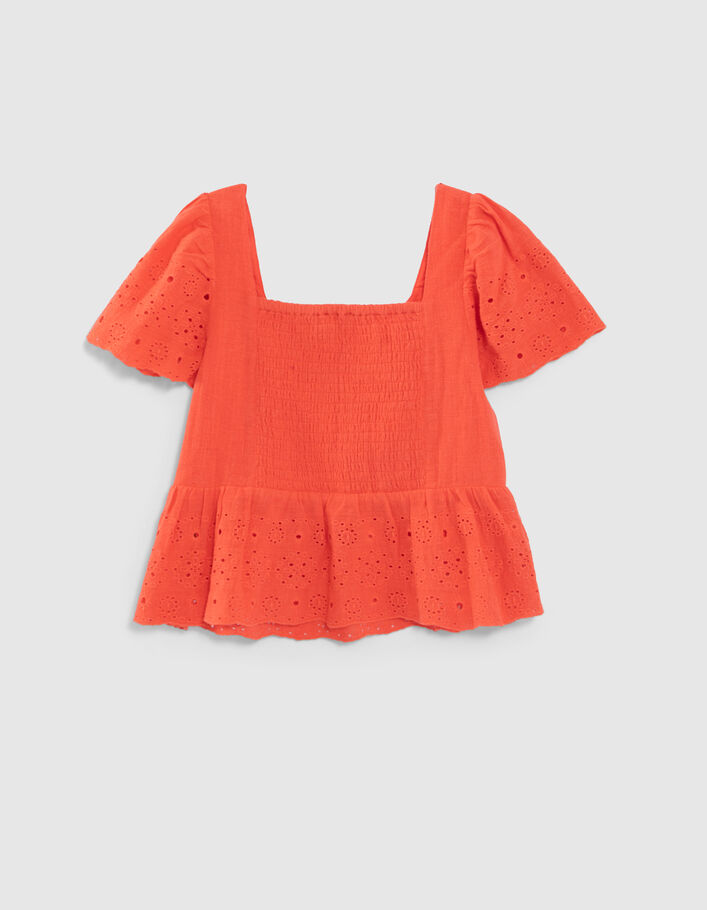 Top rouge col carré broderie anglaise fille - IKKS