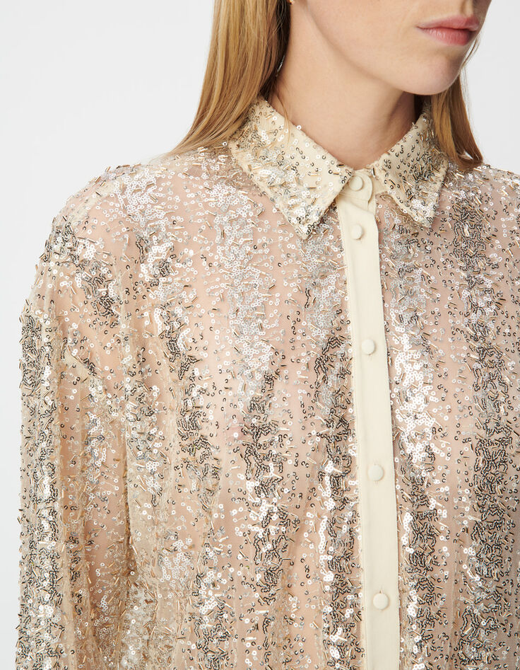 Women’s gold bead and sequin-embroidered shirt-5
